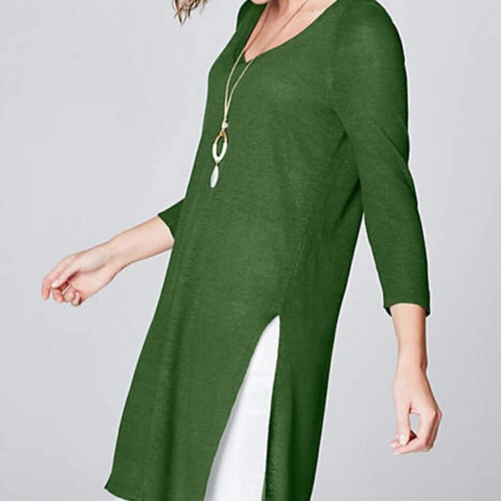 J. Jill linen green sweater long swing tunic sz XS - Picture 3 of 7